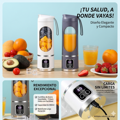10 Blades Portable Fruit Juicer 450Ml Capacity 3 Gears USB Rechargeable Blender Ice Crusher for Shakes and Smoothies Juicer Cup